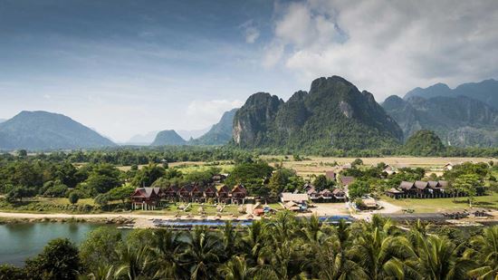 Daytime view of town and river