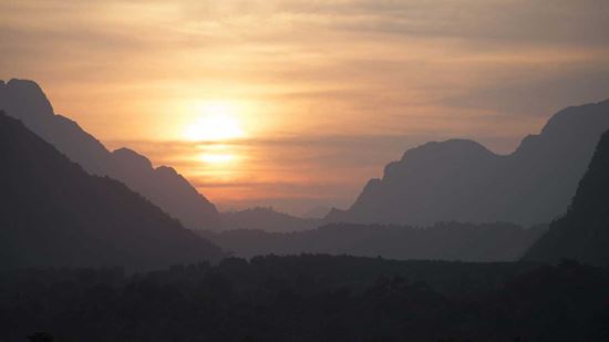 View of sunset and karst mountains